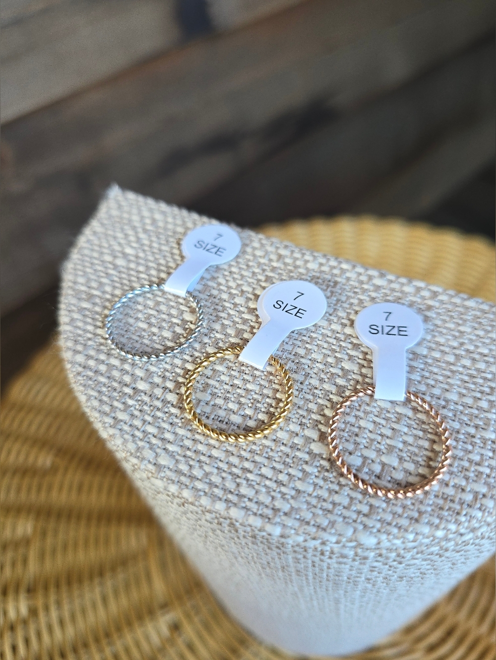 NWT 18K PVD 3pc Twisted Stackable Ring Set - Yellow, Rose, & White Gold - Size 7